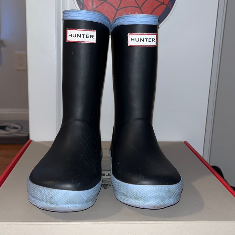 Hunter rain boots toddler boy size 10C black baby blue